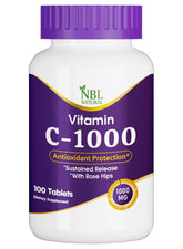 NBL Natural Vitamin C 1000mg Sustained Release Supplement with Rose Hips in 100 Tablet Bottle